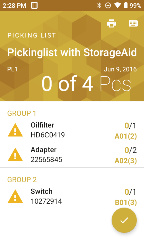 Picking (storage aid)